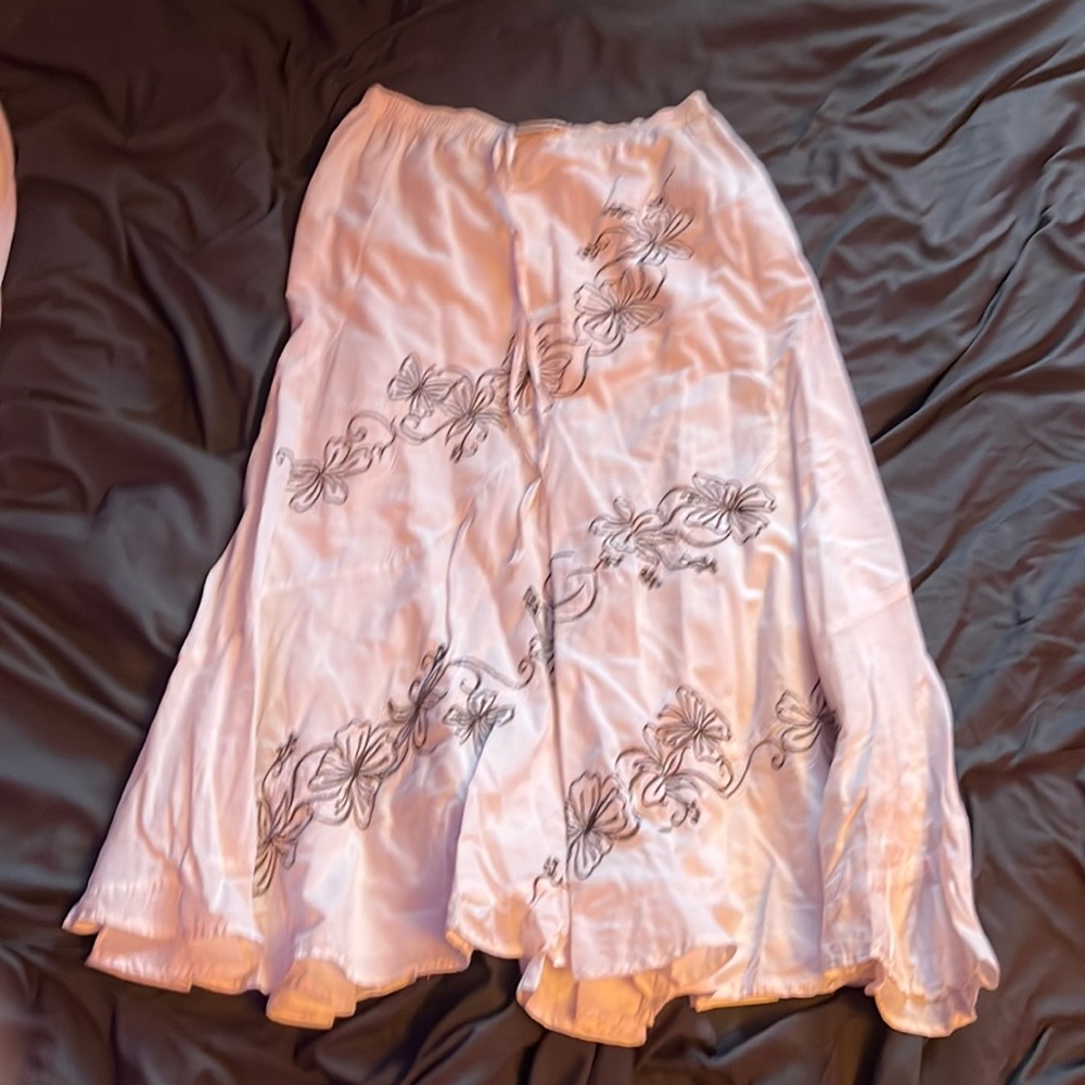 Metro Wear Tan Skirt with Brown Embroidered Flowers
